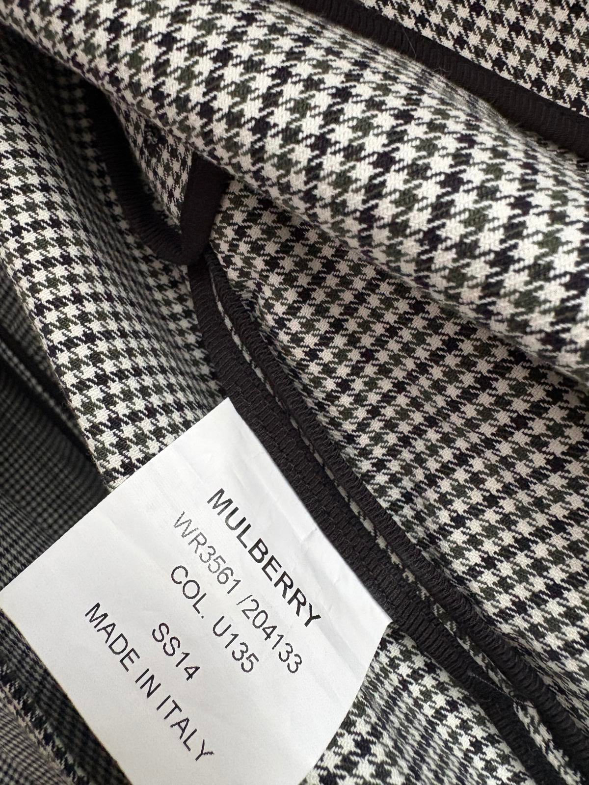 Mulberry houndstooth black white and green check belted trench coat size UK 8