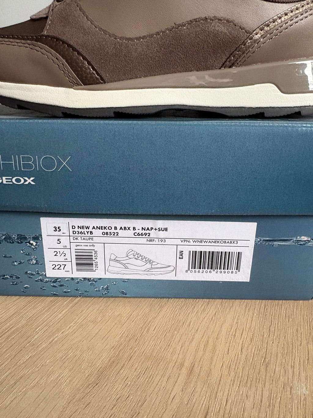 Geox taupe brown leather with suede detail Aneko trainers size UK 2.5/ EU 35