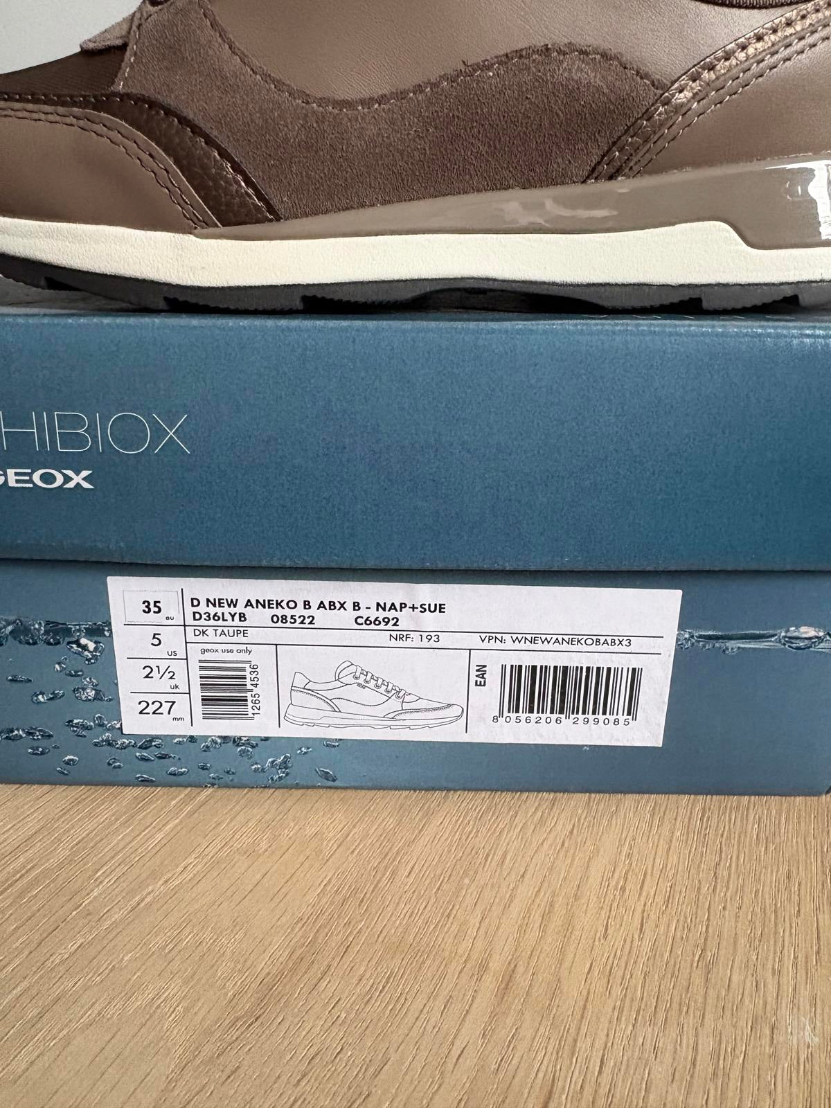 Geox taupe brown leather with suede detail Aneko trainers size UK 2.5/ EU 35